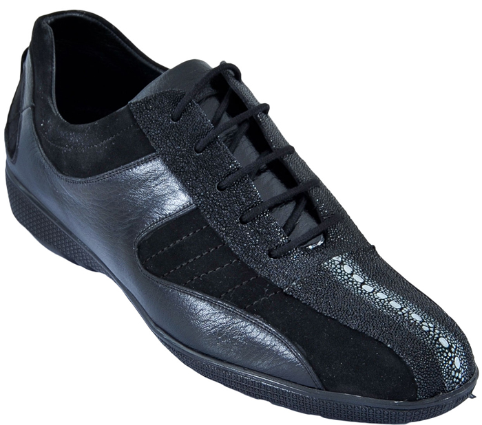 Los Altos Black Genuine Stingray Rowstone W/Deer Casual Shoes With Laces ZC061105